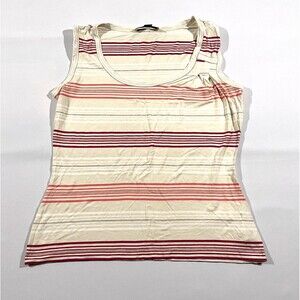 St. John Womens Ivory Stripe Sleeveless Stretch Scoop Neck Tank Top Blouse Sz M